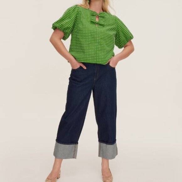 kate spade Denim - Women's High-Rise Straight Leg Wide Cuff Jeans, Size 8